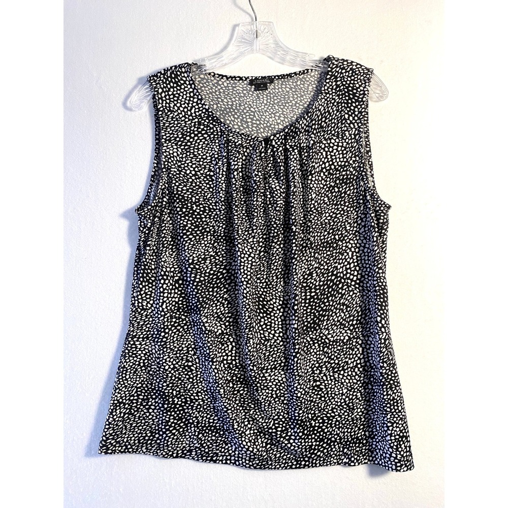 Tahari Arthur S. Levine Womens Medium Black White Dot Sleeveless Blouse Shell
